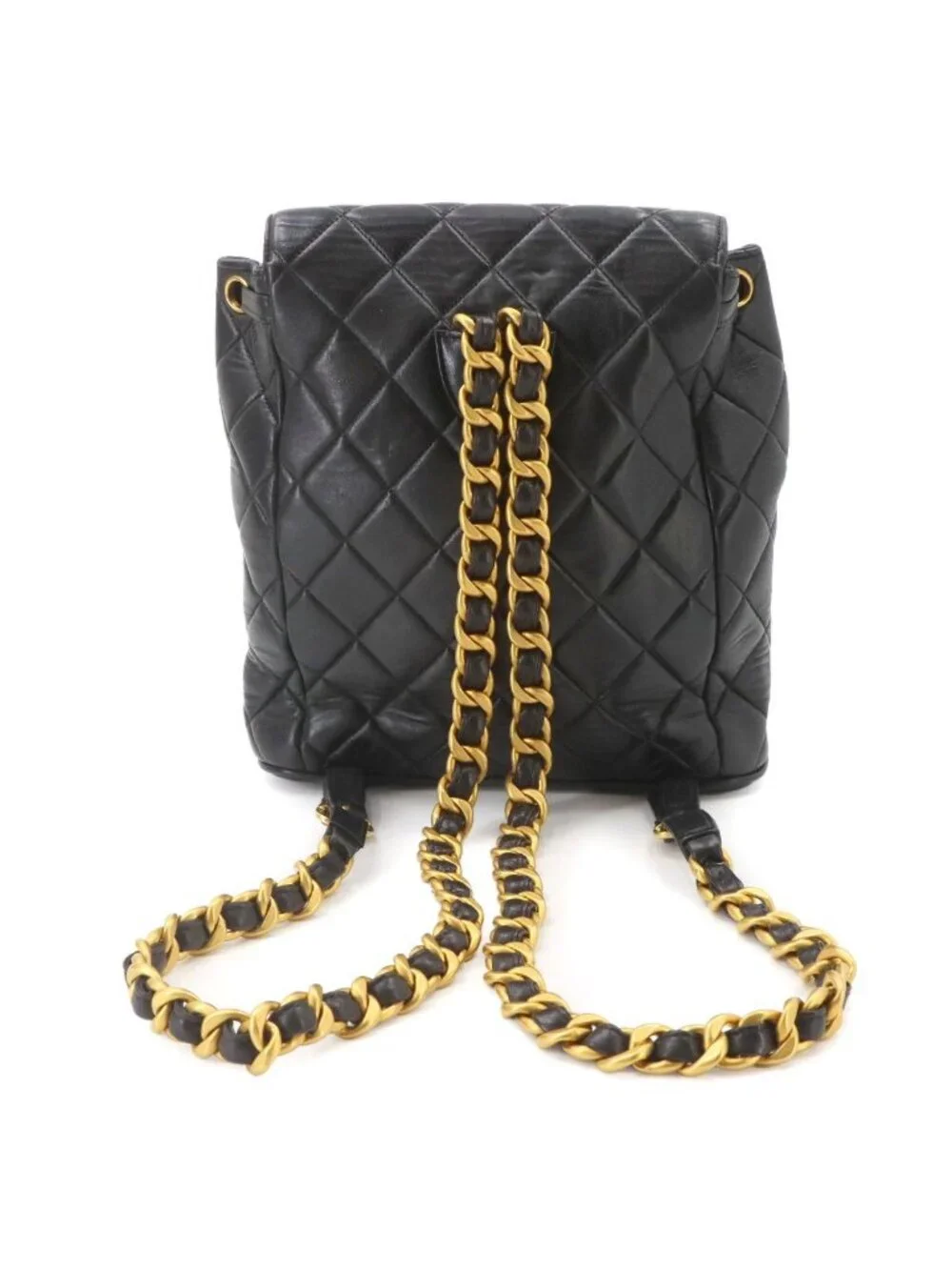 Chanel Quilted Chain Backpack Lambskin Black Vintage Gold Duma